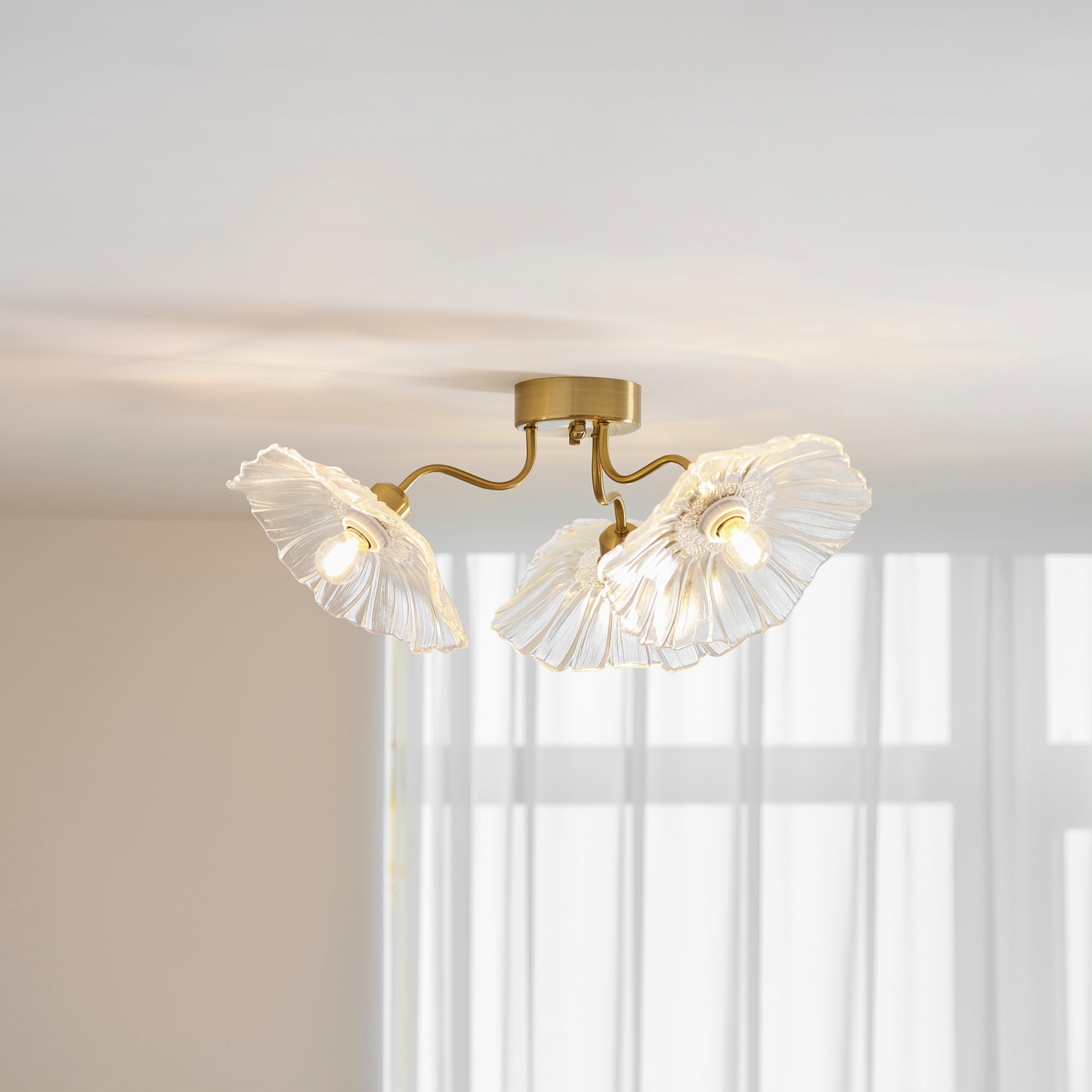 Ceiling Light, Frosted Leaf Glass Shades, Gold, E27, Lotus Leaf