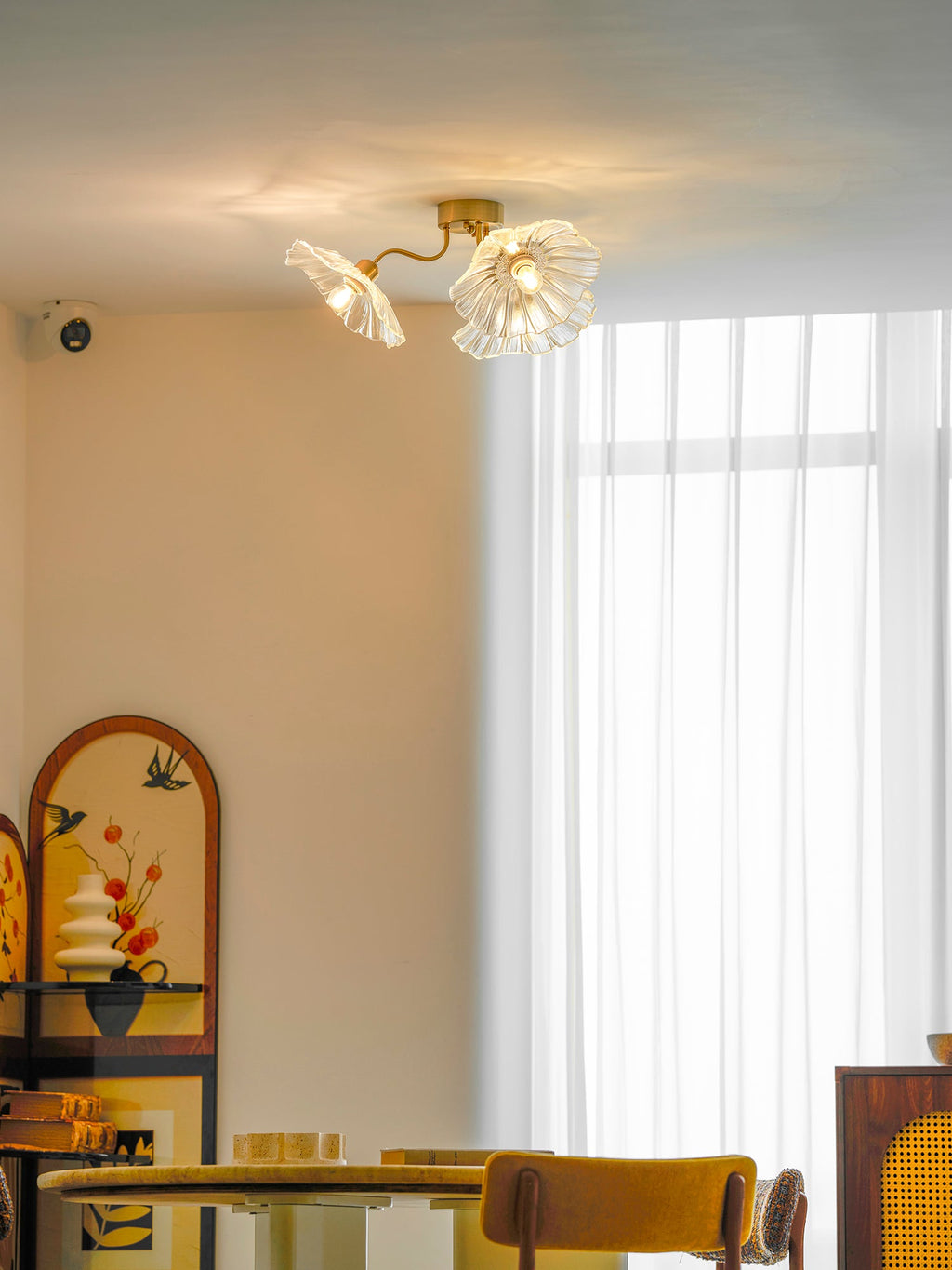 Ceiling Light, Frosted Leaf Glass Shades, Gold, E27, Lotus Leaf