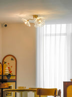Ceiling Light, Frosted Leaf Glass Shades, Gold, E27, Lotus Leaf
