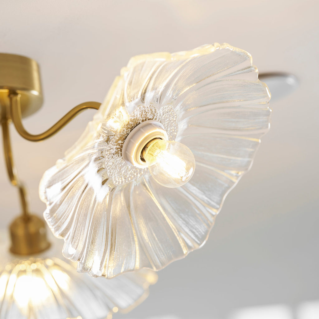 Ceiling Light, Frosted Leaf Glass Shades, Gold, E27, Lotus Leaf
