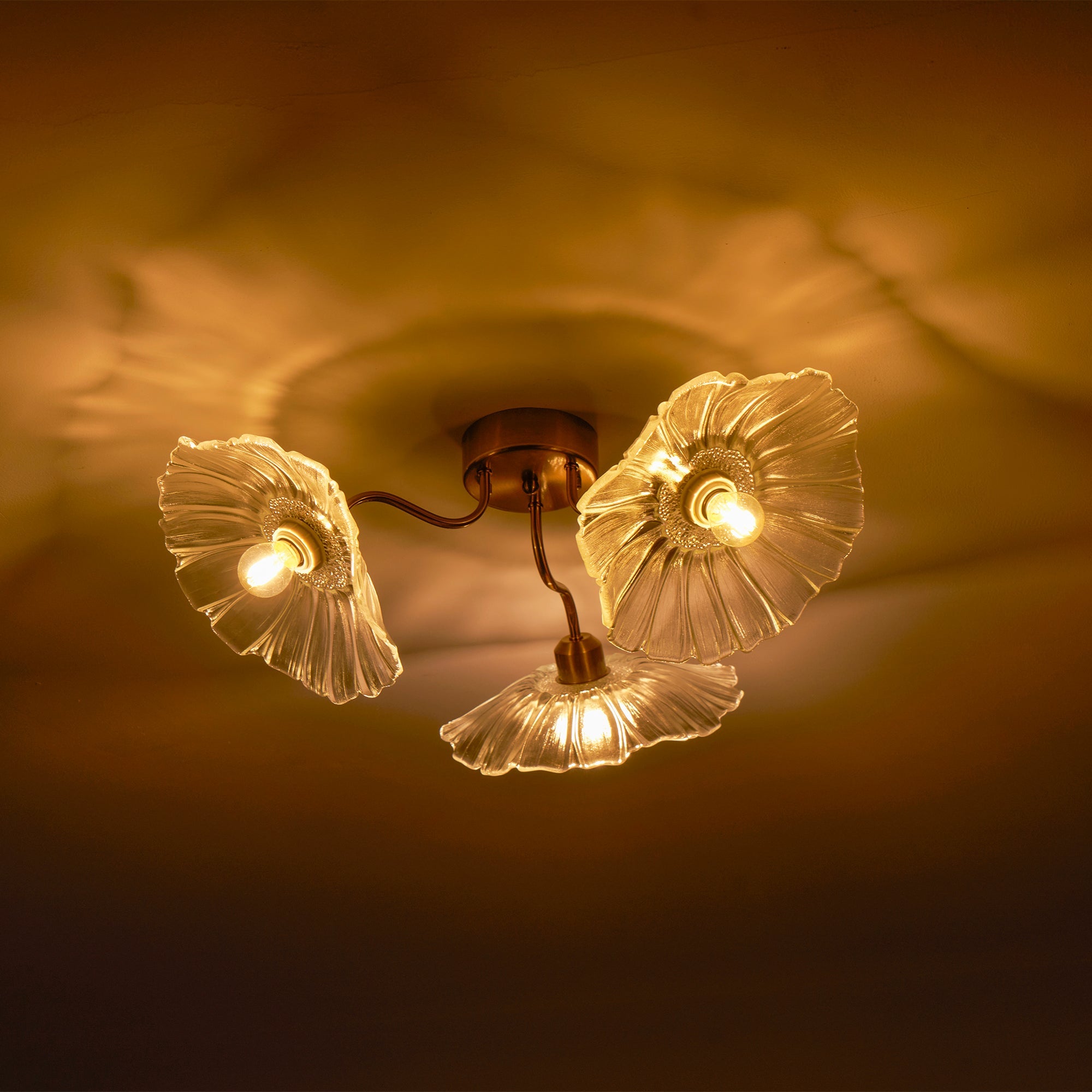 Ceiling Light, Frosted Leaf Glass Shades, Gold, E27, Lotus Leaf