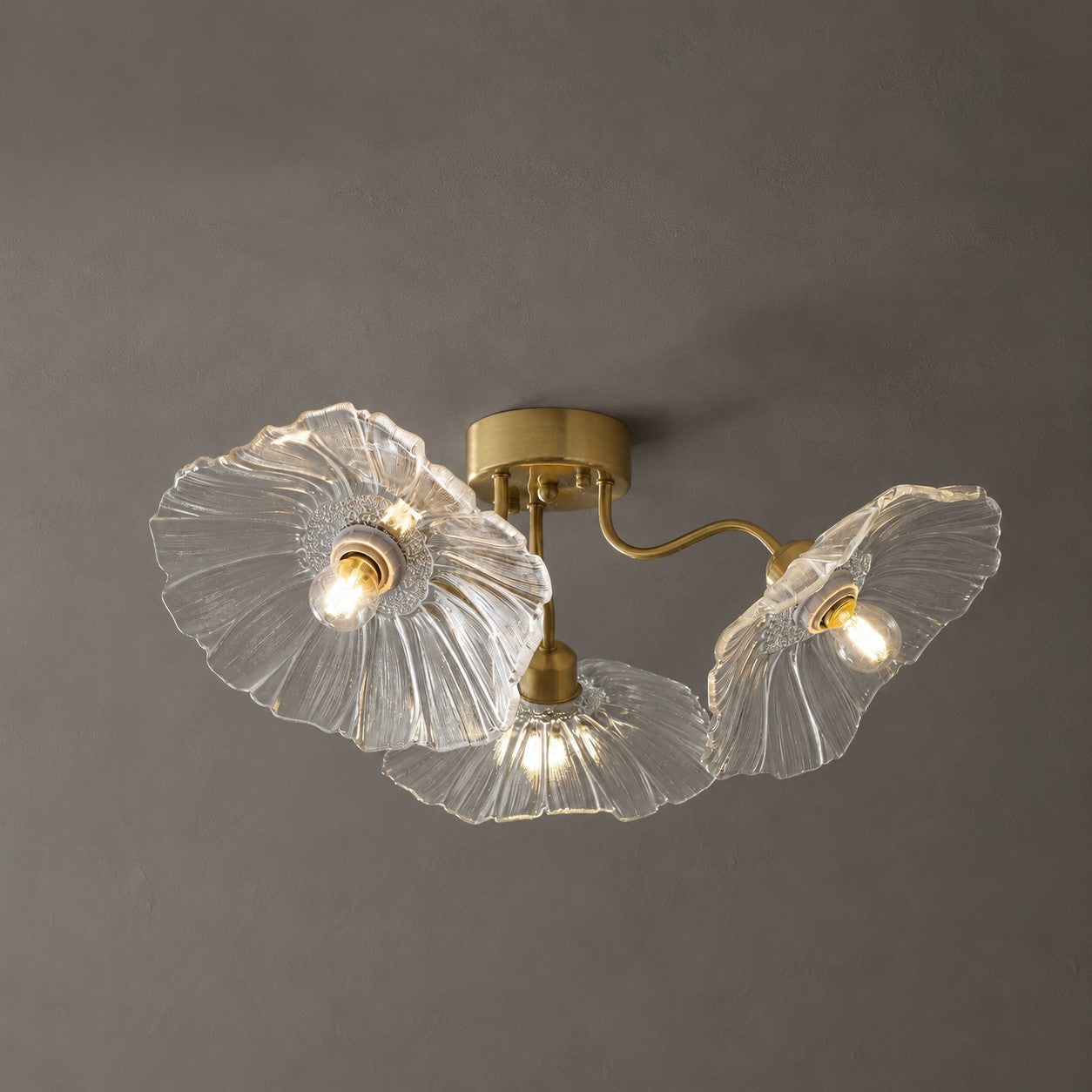 Ceiling Light, Frosted Leaf Glass Shades, Gold, E27, Lotus Leaf