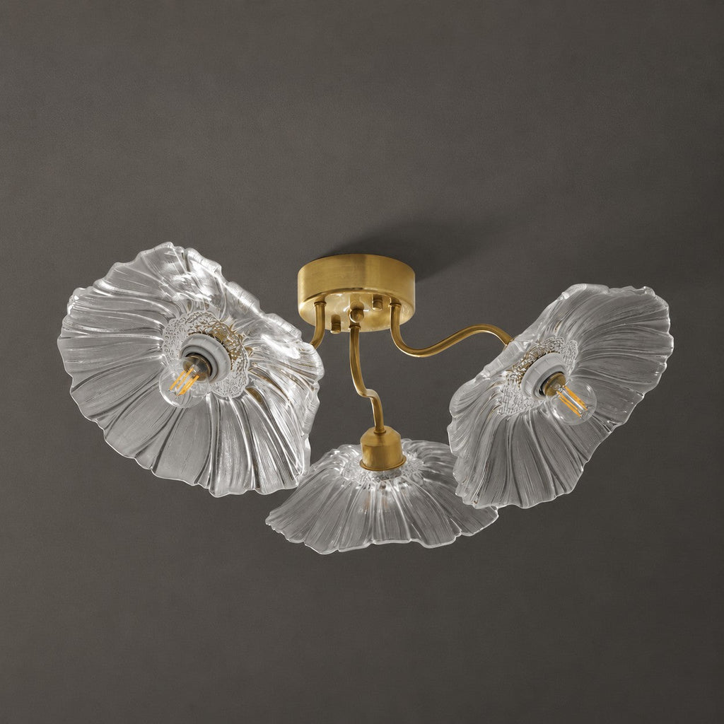 Ceiling Light, Frosted Leaf Glass Shades, Gold, E27, Lotus Leaf