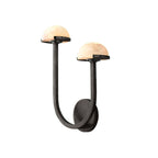 Vitalira Double Alabaster Wall Light in black, pale alabaster domes contrasting against the dark metal arm.