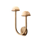 Brass Vitalira Double Alabaster Wall Light on white, both mushroom domes showing their stone veining.
