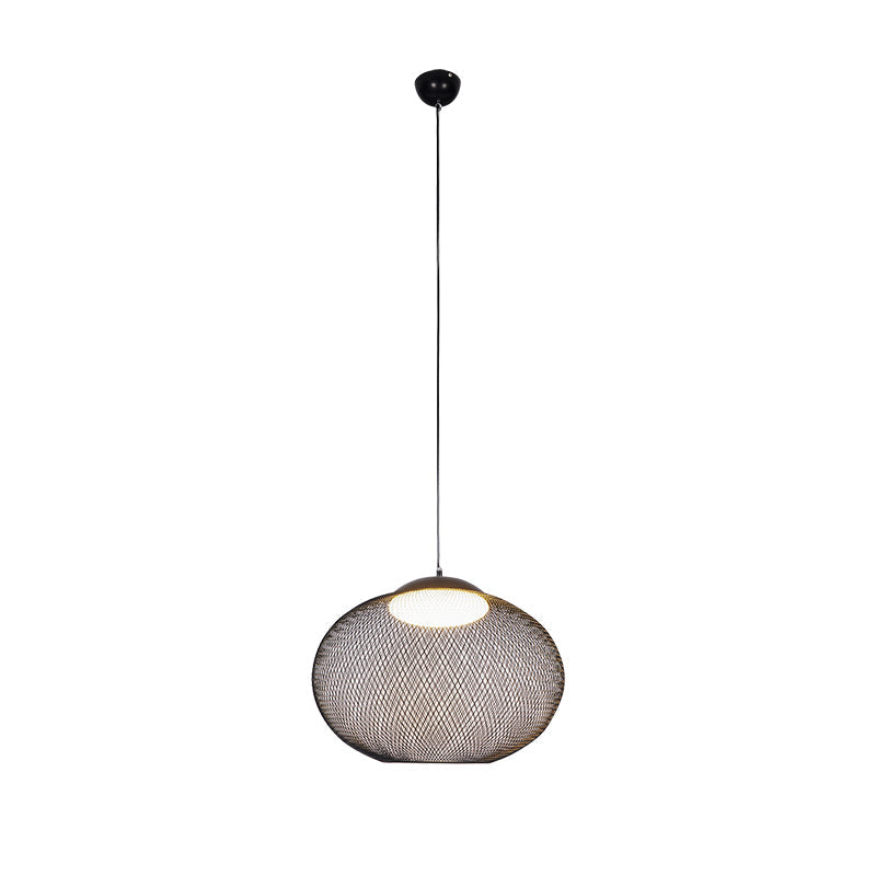 Pendant Light, Latticed Iron Mesh Shade, Black or White, Integrated LED