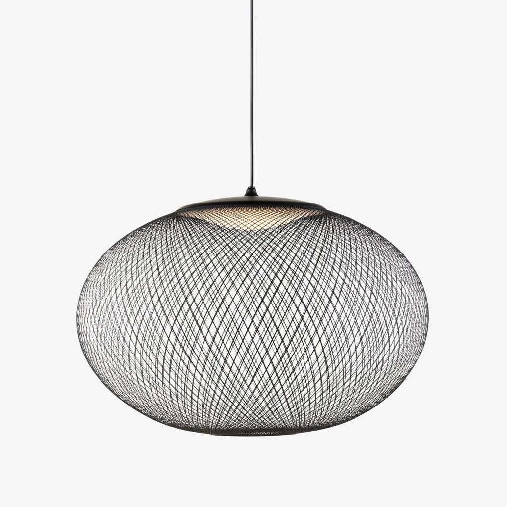 Mesh pendant cluster light suspended over a table