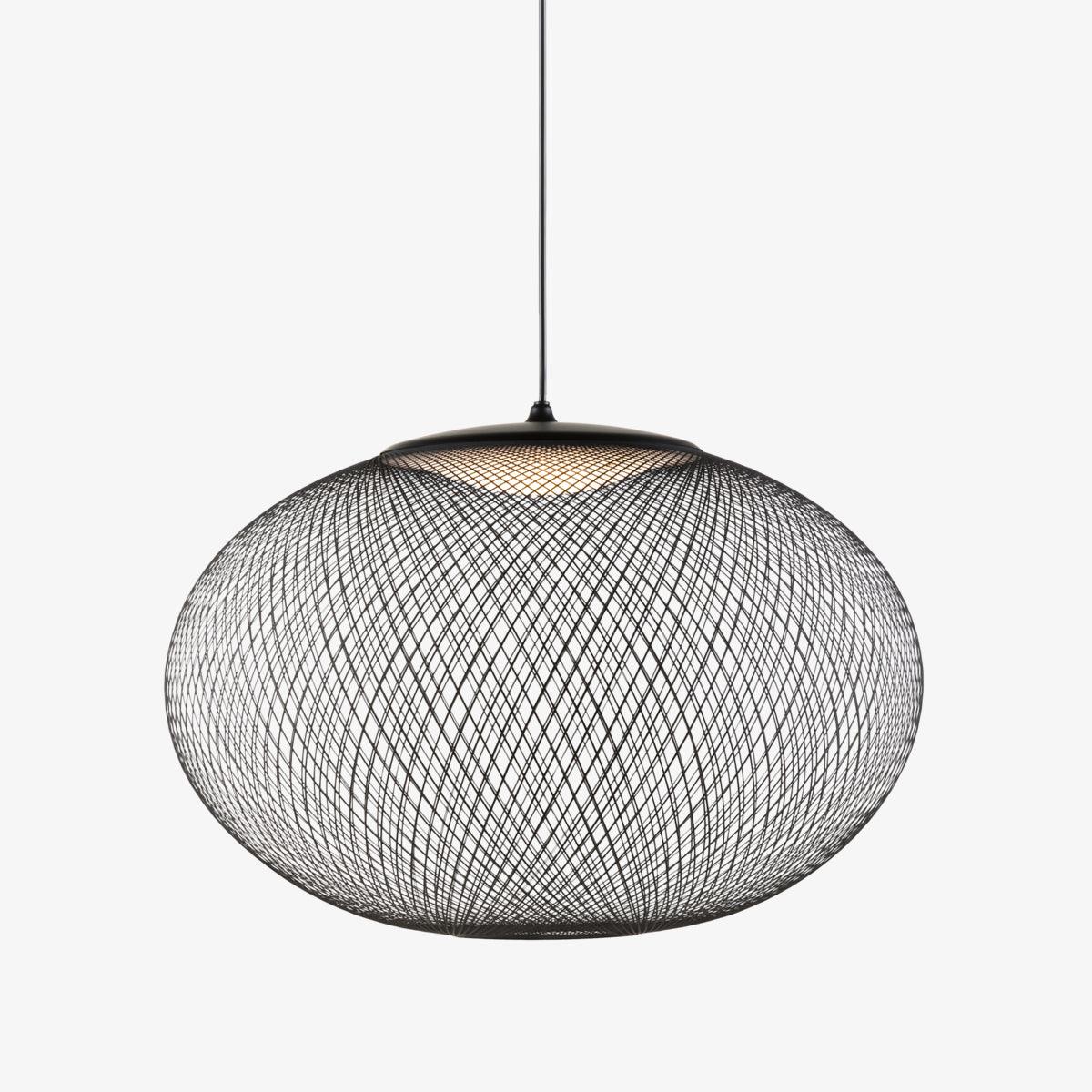 Mesh pendant cluster light suspended over a table