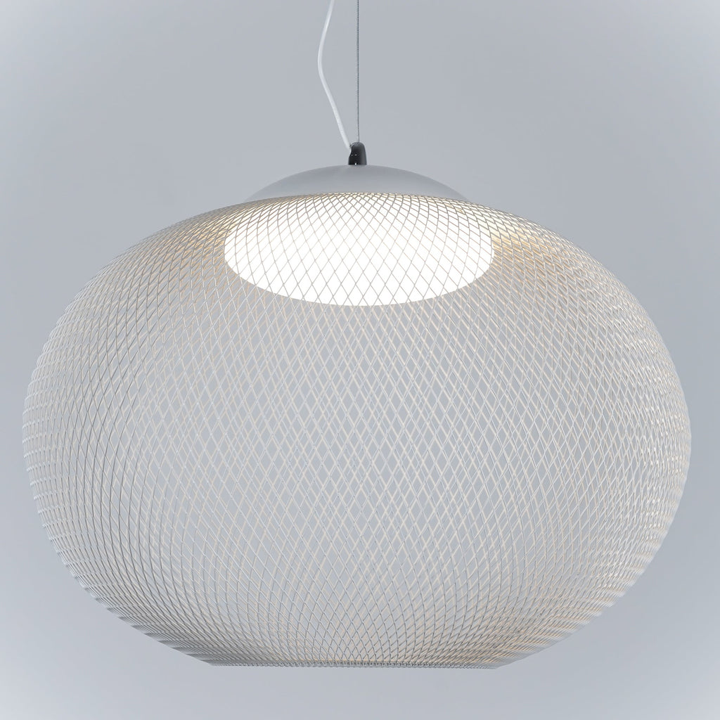 Pendant Light, Latticed Iron Mesh Shade, Black or White, Integrated LED