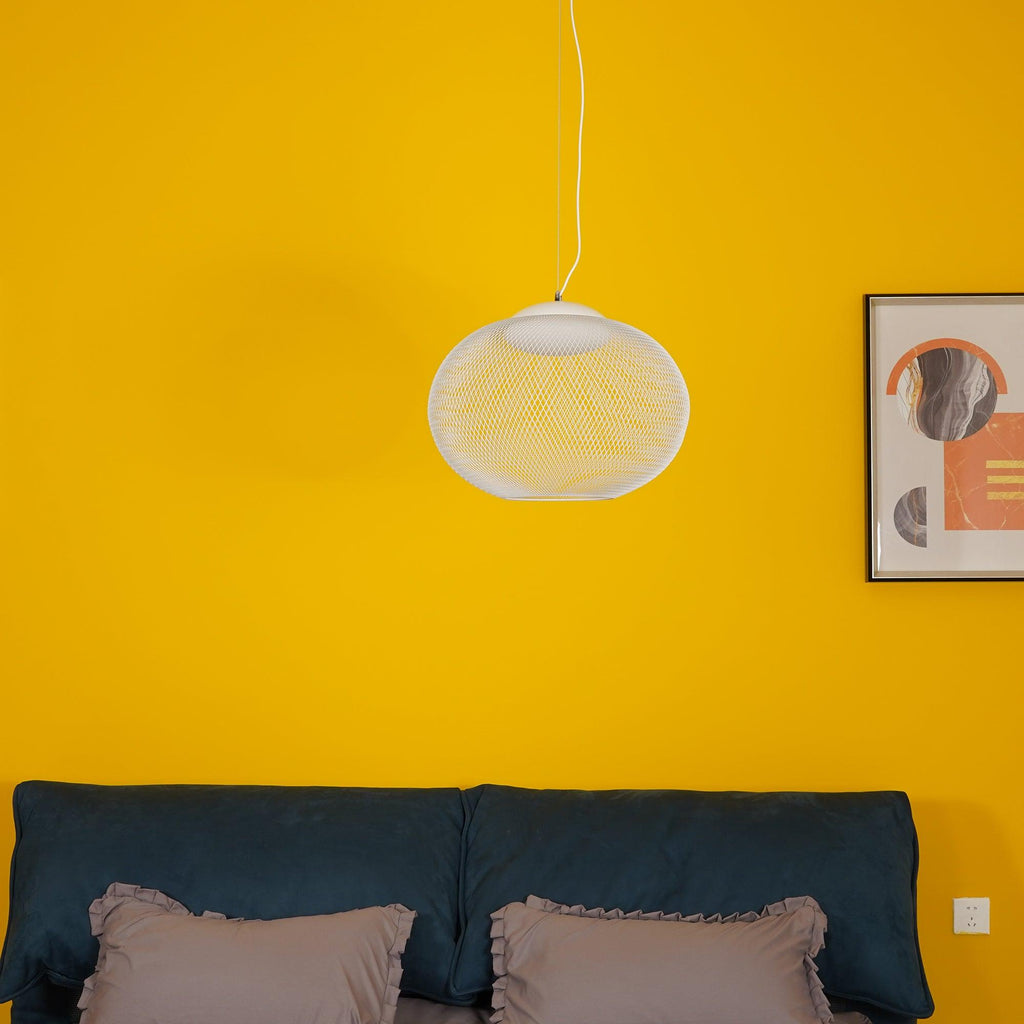 Pendant Light, Latticed Iron Mesh Shade, Black or White, Integrated LED