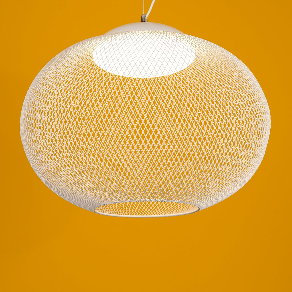 Pendant Light, Latticed Iron Mesh Shade, Black or White, Integrated LED