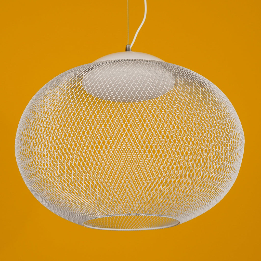 Pendant Light, Latticed Iron Mesh Shade, Black or White, Integrated LED