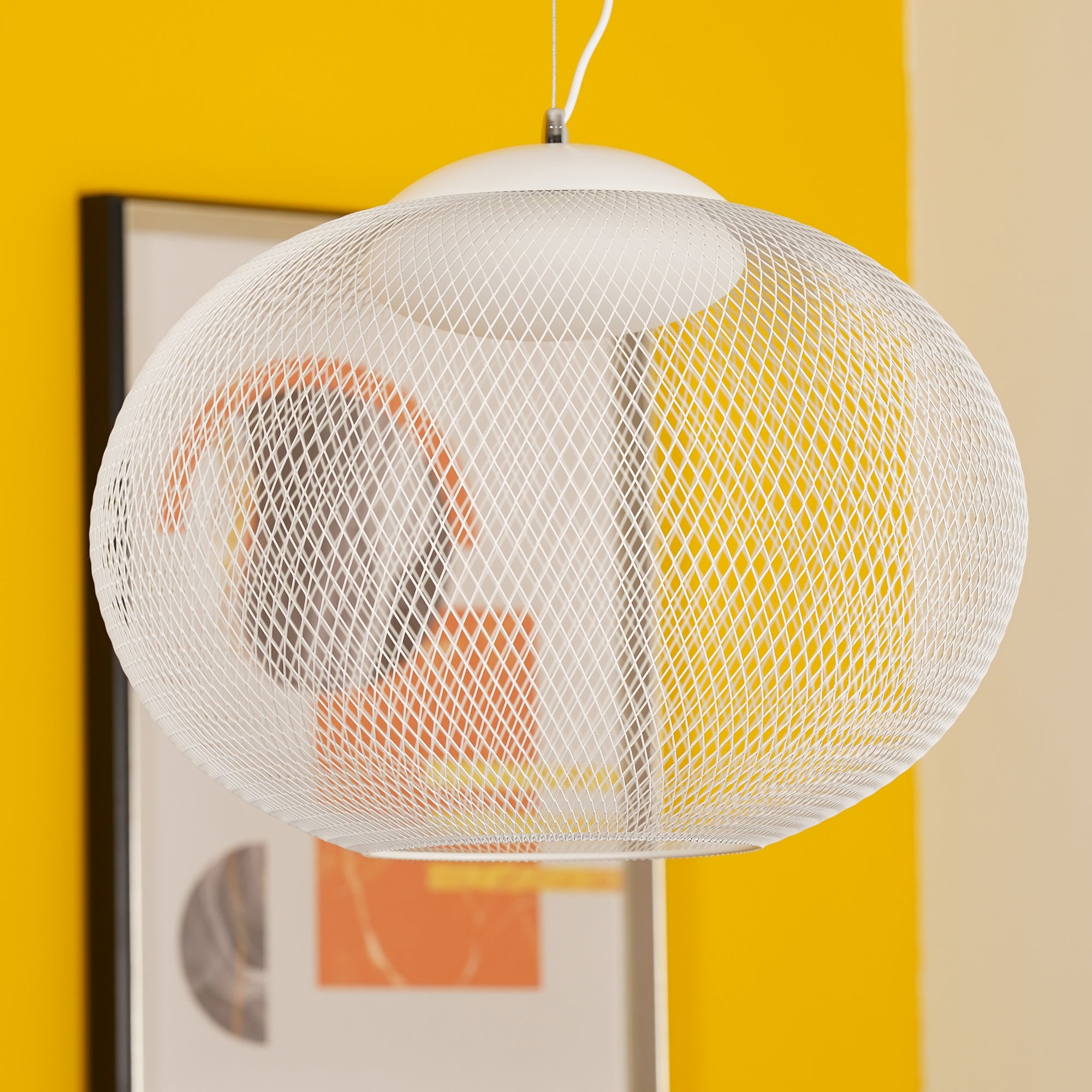 Pendant Light, Latticed Iron Mesh Shade, Black or White, Integrated LED