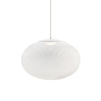 Latticed pendant light shown lit from within