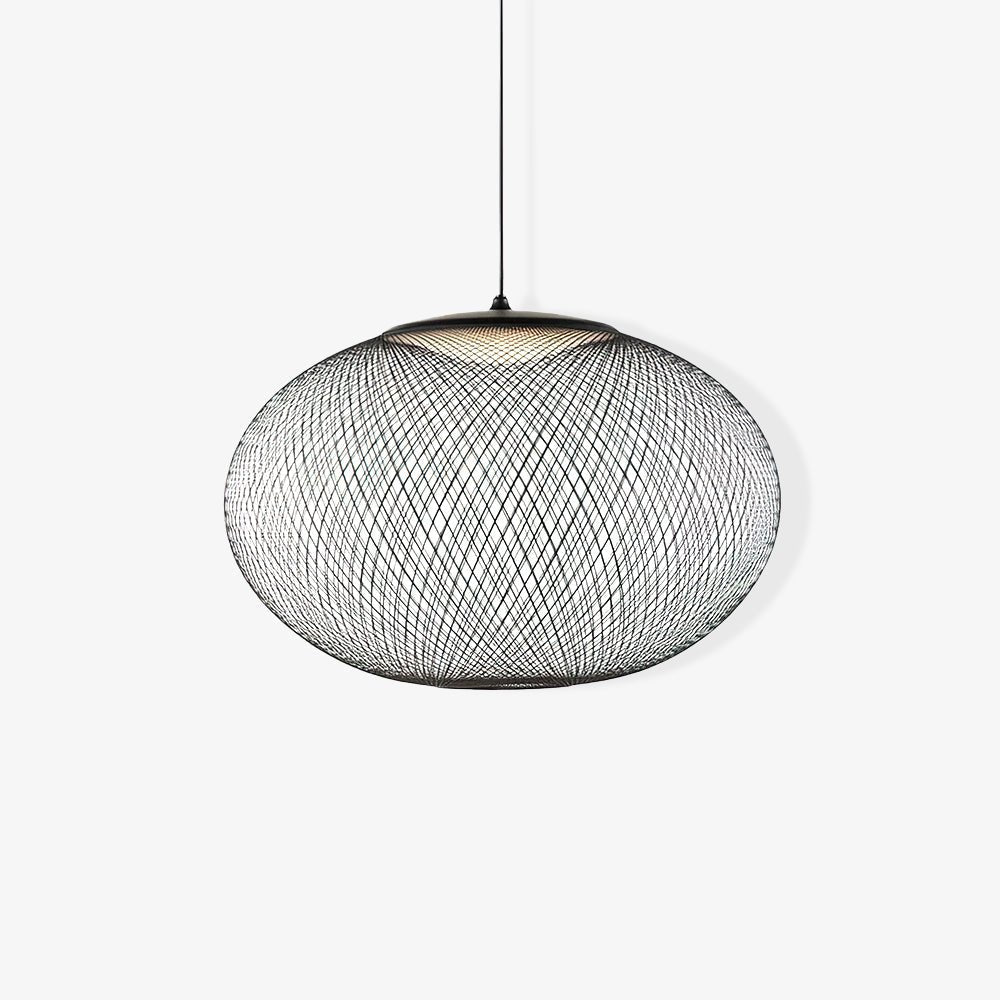 Iron lattice pendant light shown in an interior setting