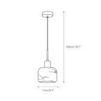 Line drawing of a pendant light with dimensions on a white background