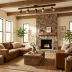 Natural wood track spotlight with adjustable heads in a row