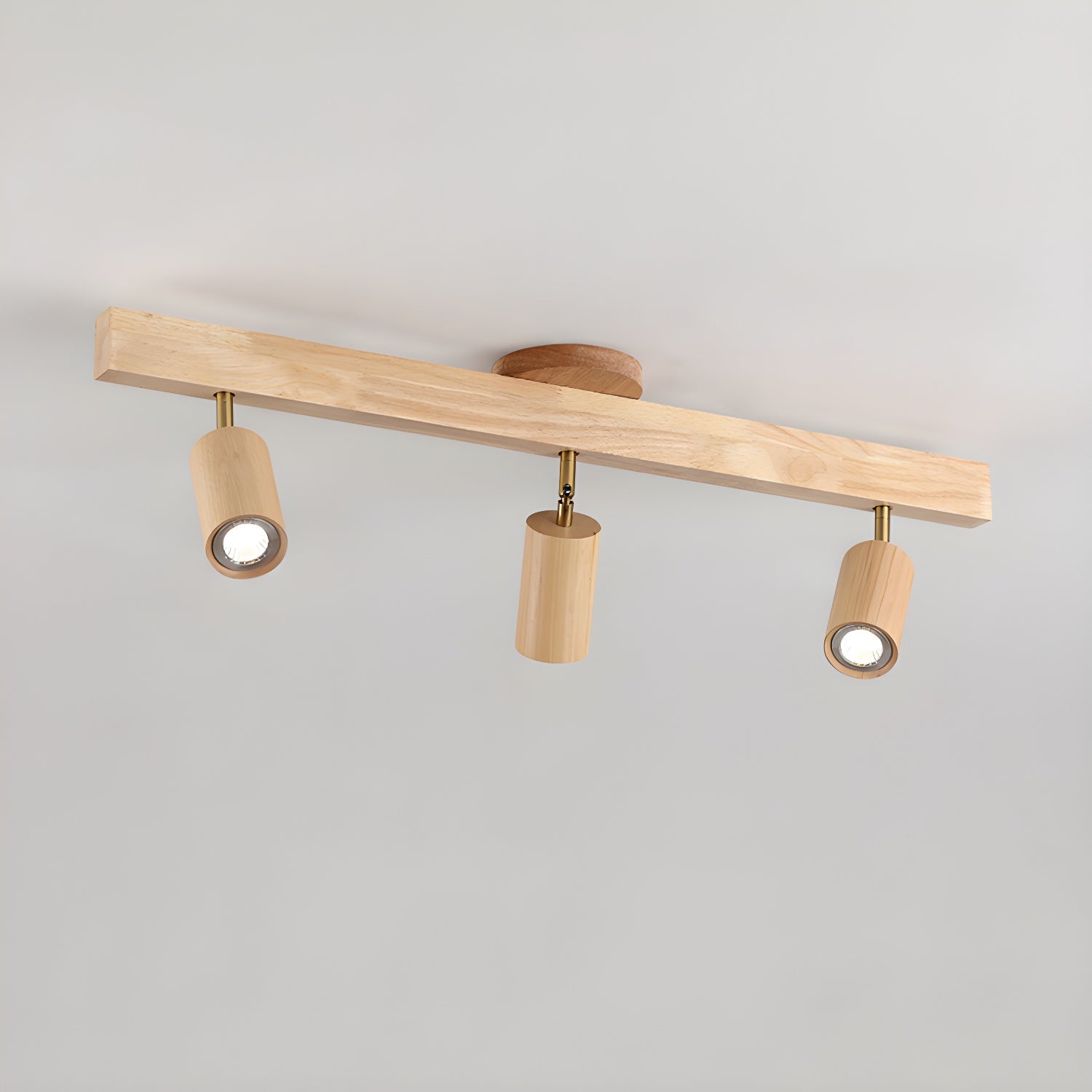 Wood-finish spotlight bar with multiple adjustable heads