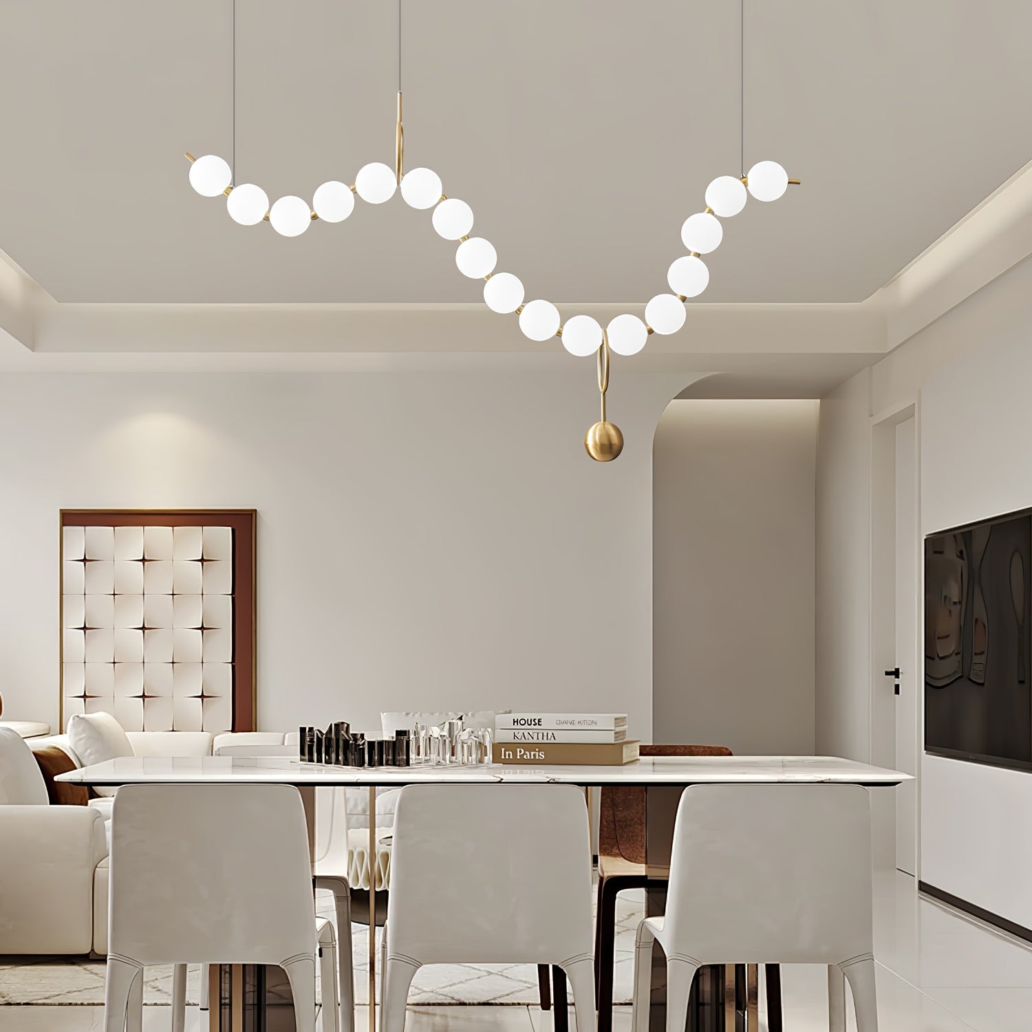 Necklace pendant light with hand-blown globes in an interior