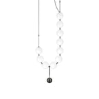 Necklace pendant light with gold frame and white glass globes