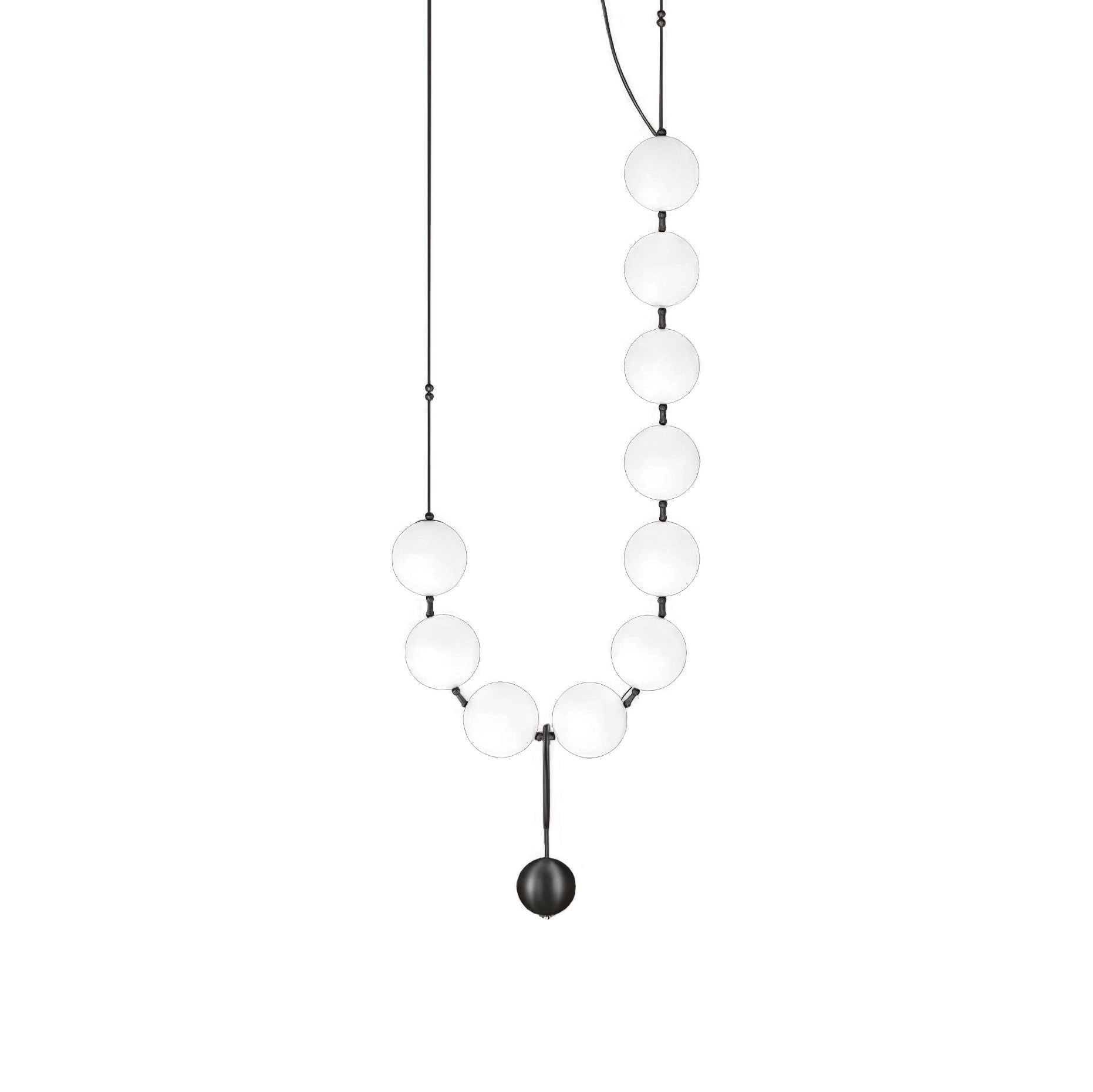 Necklace pendant light with gold frame and white glass globes