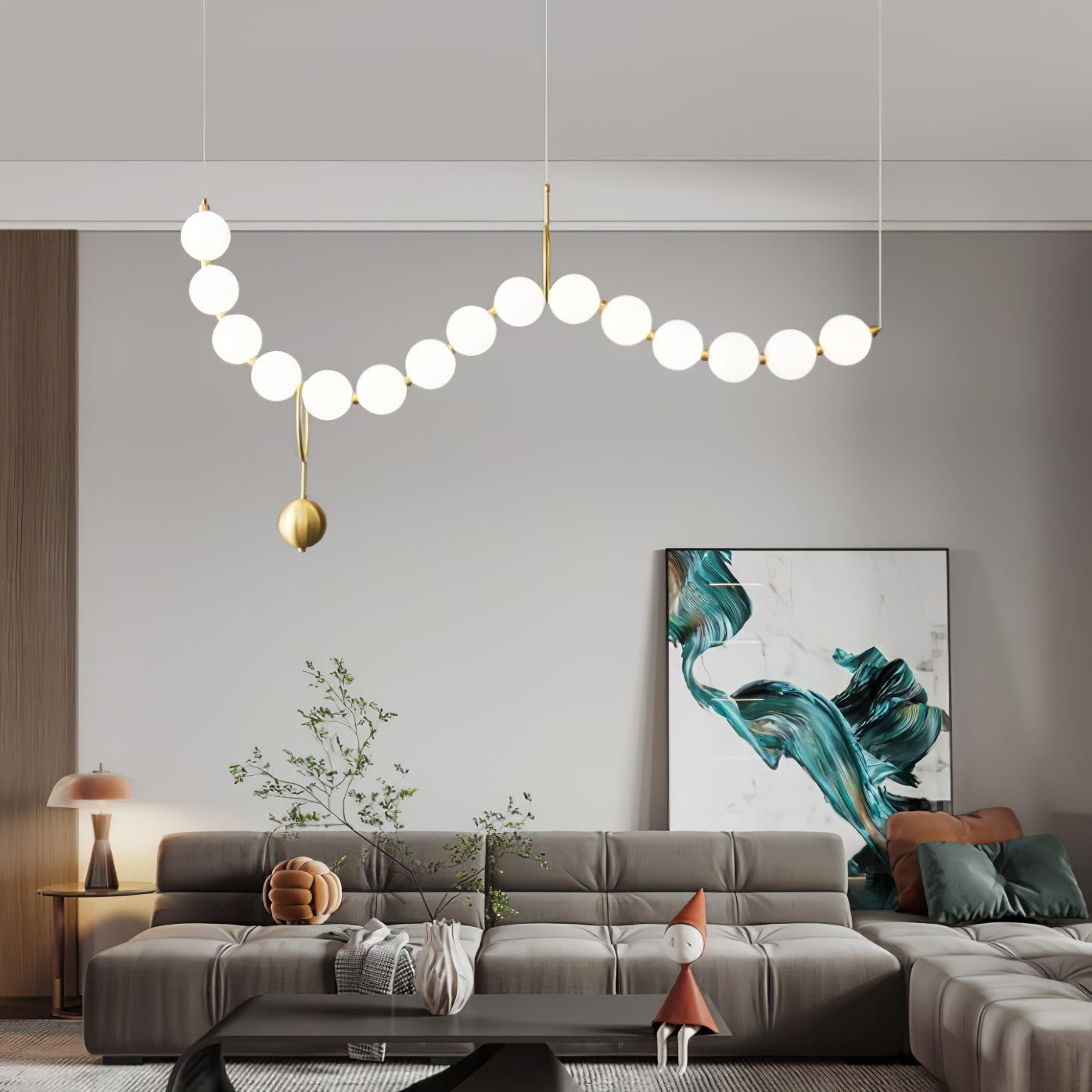 Necklace pendant light detail of clustered glass globes