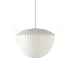 Apple-shaped white silk bubble pendant light glowing softly