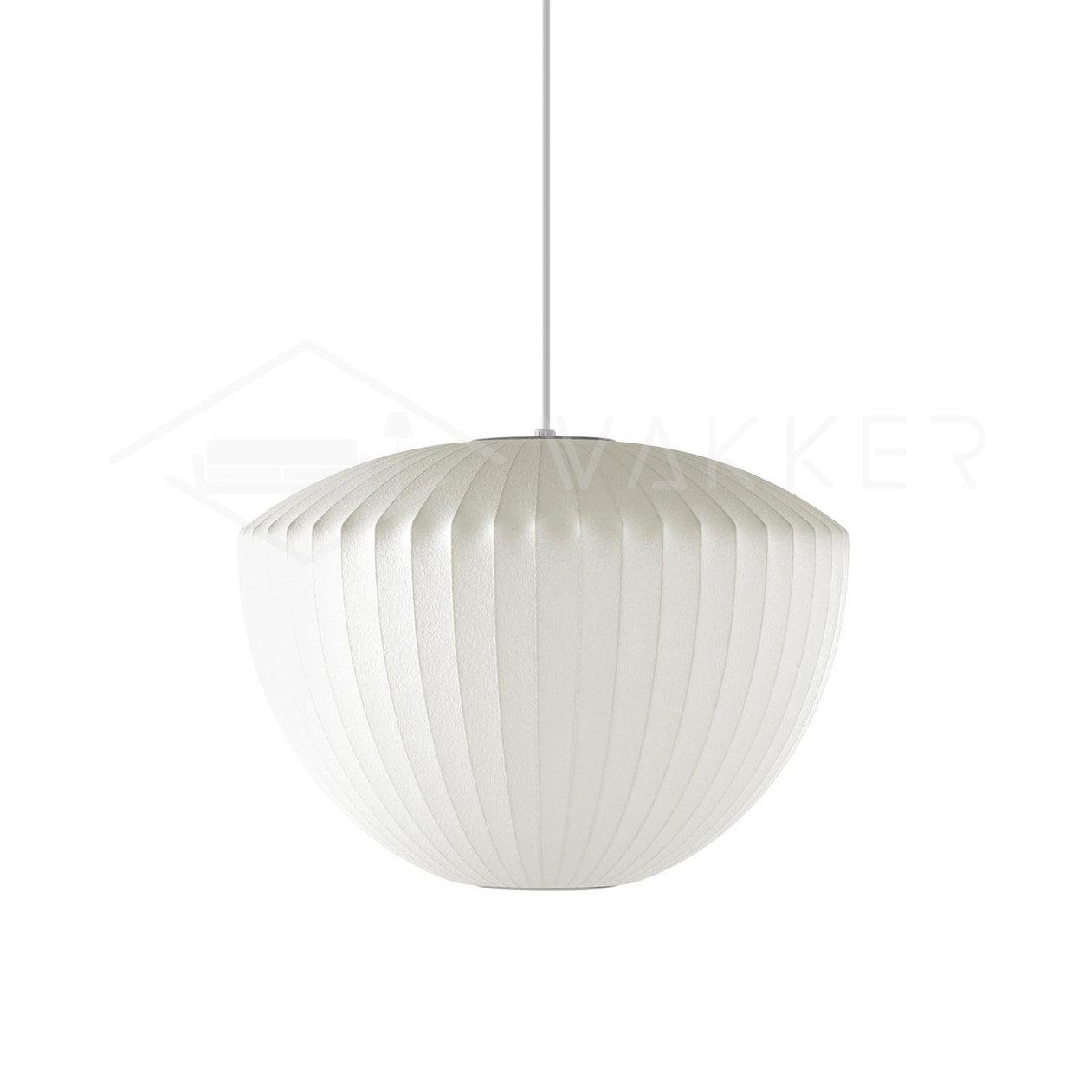 Apple-shaped white silk bubble pendant light glowing softly