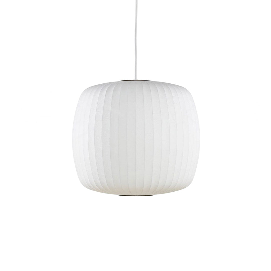 White silk bubble pendant light suspended above a dining area