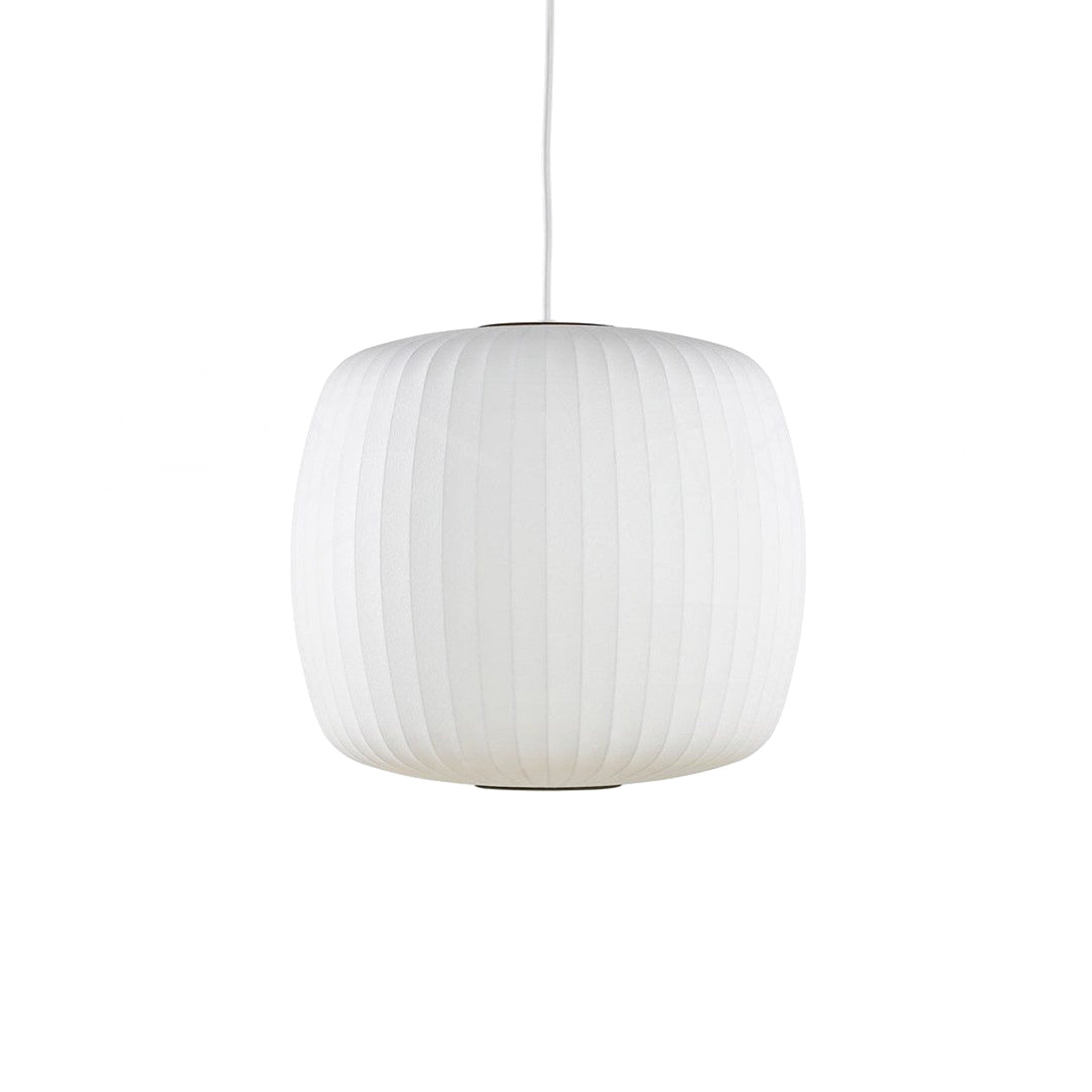 White silk bubble pendant light suspended above a dining area