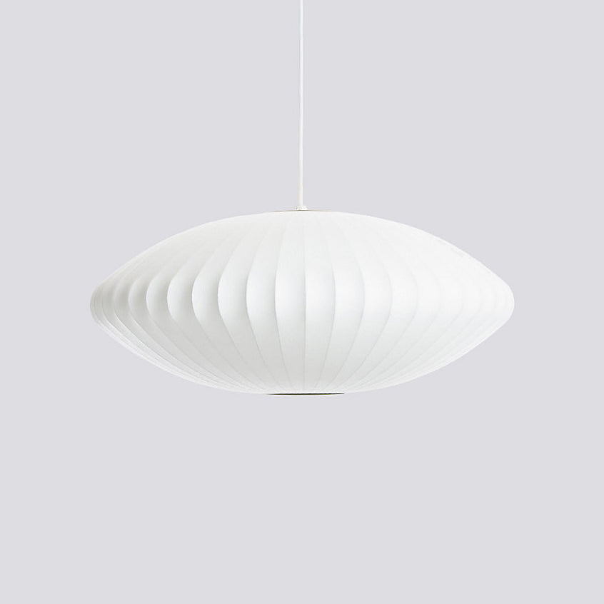 Mulberry silk bubble pendant light hanging in a warm room