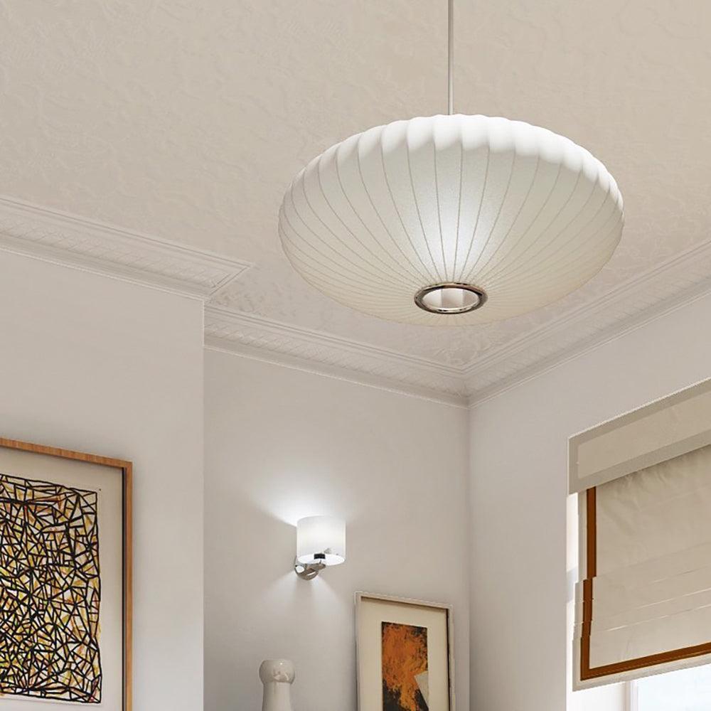 Pendant Light, Crisscross Bubble, Mulberry Silk, Steel Wireframe, E26