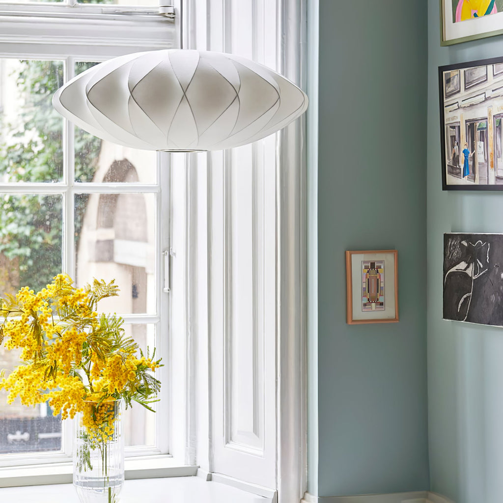 Pendant Light, Crisscross Bubble, Mulberry Silk, Steel Wireframe, E26