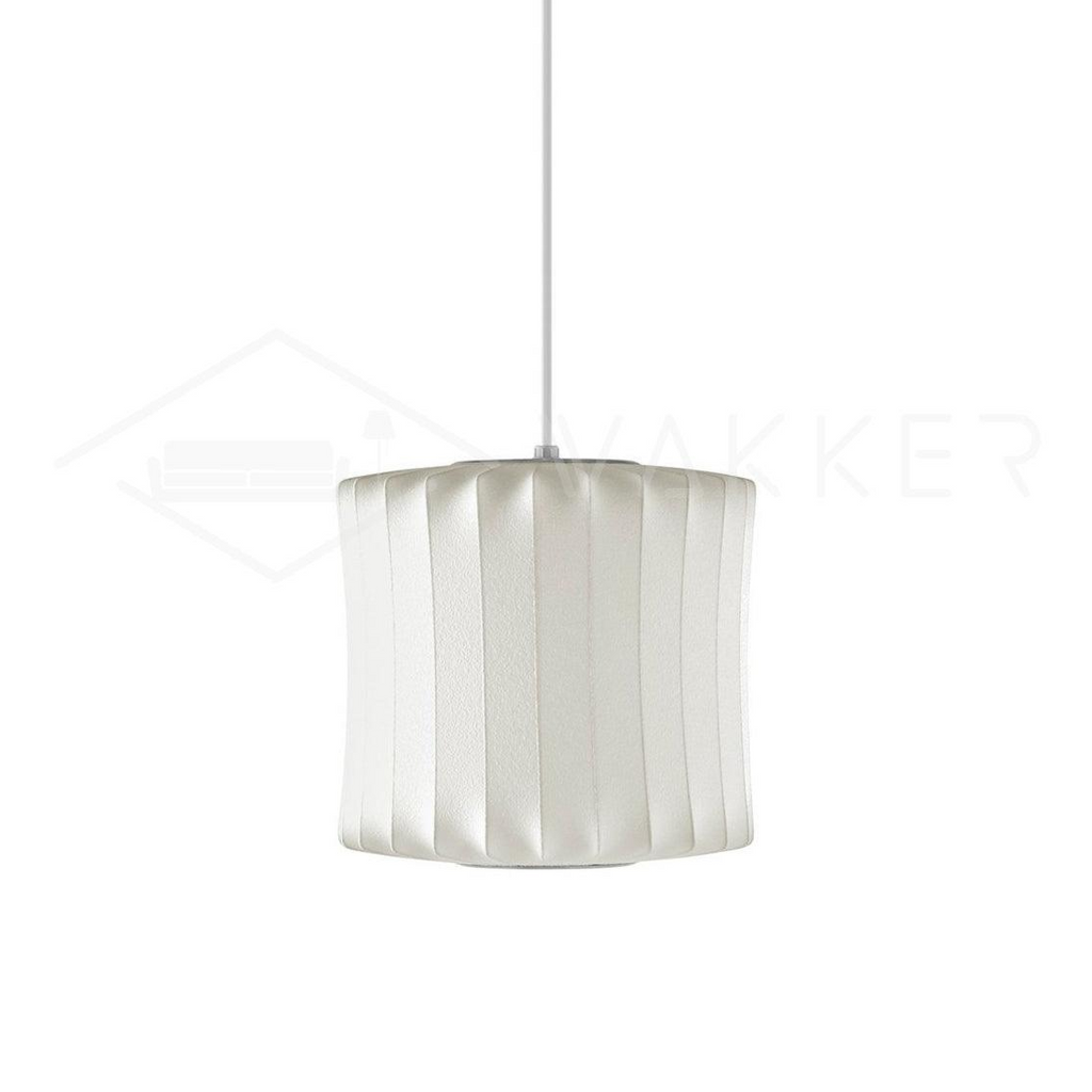 White lantern silk bubble pendant light shown on plain backdrop