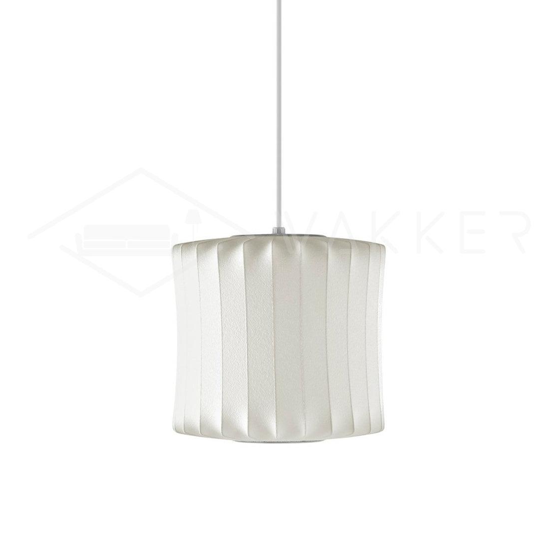 White lantern silk bubble pendant light shown on plain backdrop
