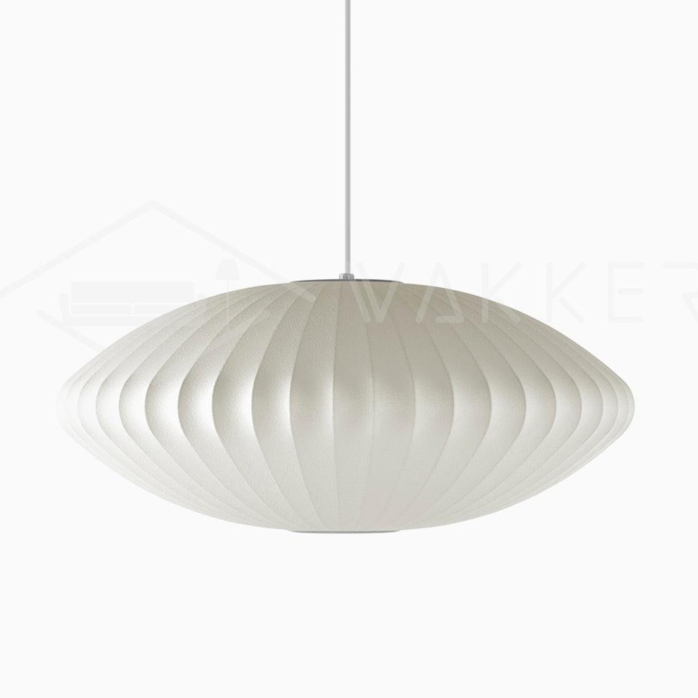White saucer bubble pendant light shown on a plain background