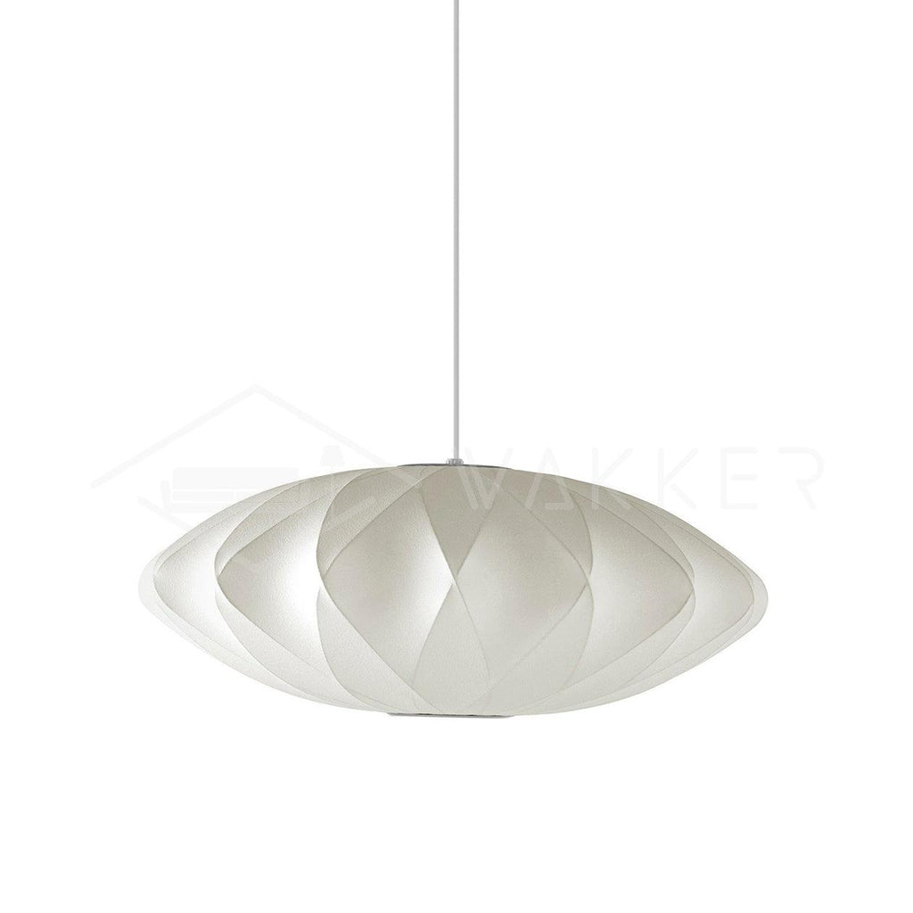 Saucer-shaped criss-cross bubble pendant light with silk shade