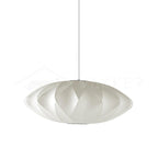 Saucer-shaped criss-cross bubble pendant light with silk shade