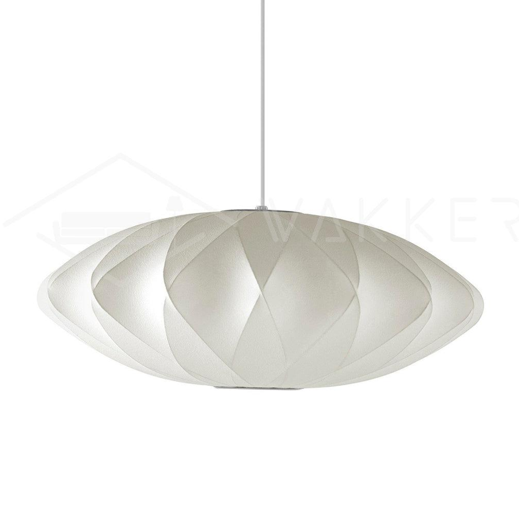 Saucer criss-cross bubble pendant light shown on plain backdrop