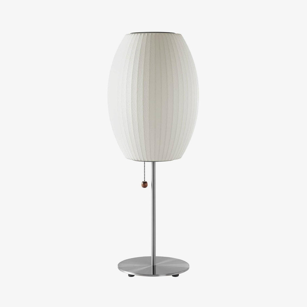 Close detail of the faux silk bubble shade's soft texture and curved form