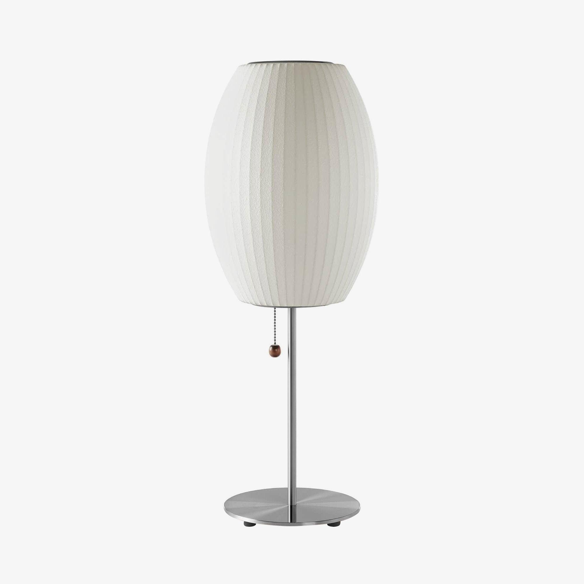 Close detail of the faux silk bubble shade's soft texture and curved form