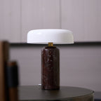 Table Lamp, Opaline Glass Shade, Marble Base, Cordless LED