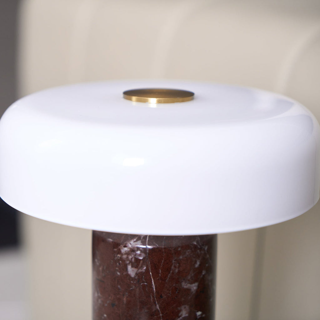 Table Lamp, Opaline Glass Shade, Marble Base, Cordless LED