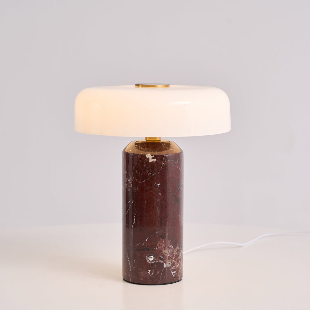Table Lamp, Opaline Glass Shade, Marble Base, Cordless LED
