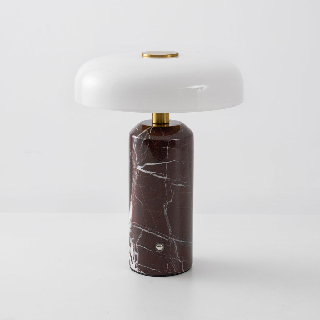 Table Lamp, Opaline Glass Shade, Marble Base, Cordless LED