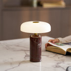 Table Lamp, Opaline Glass Shade, Marble Base, Cordless LED