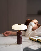 Table Lamp, Opaline Glass Shade, Marble Base, Cordless LED