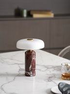 Table Lamp, Opaline Glass Shade, Marble Base, Cordless LED