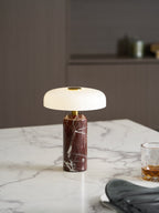 Table Lamp, Opaline Glass Shade, Marble Base, Cordless LED