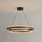 Dobbelt Ring LED Lysekrone, Valnød eller Sort Finish, Loftmontering